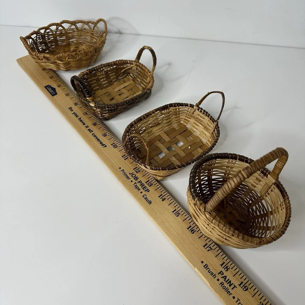 4 Miniature Handmade Woven Baskets Doll Accessory‎ Trinket Rustic Farmhouse 5